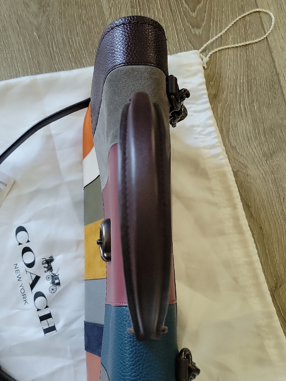 Coach Parker Top Handle 32 w/Patchwork Stripes Suede & Leather - Picture 9 of 16